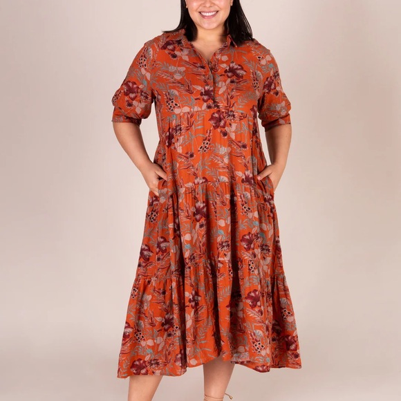 NATURAL LIFE Dresses & Skirts - Natural Life Rebecca Midi Dress In Orange Tropical Floral, Sz L